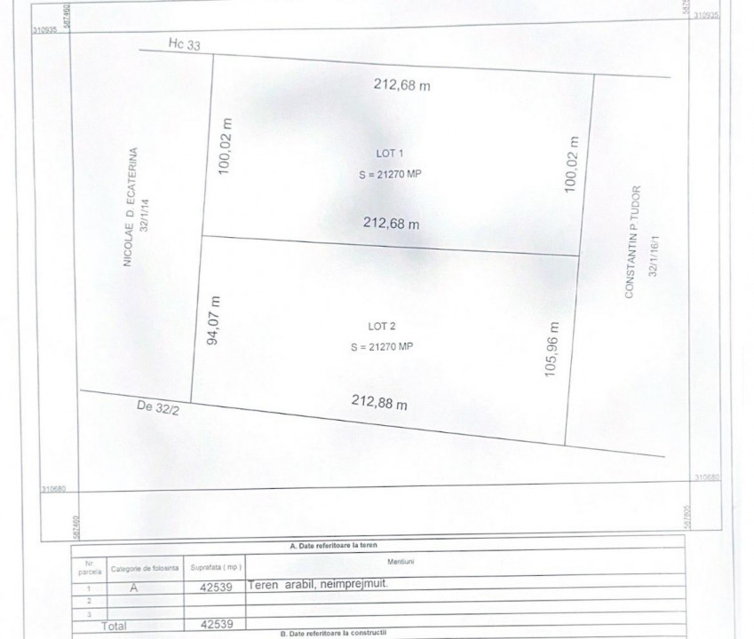 Teren extravilan 4,25 ha - Adunatii Copaceni 